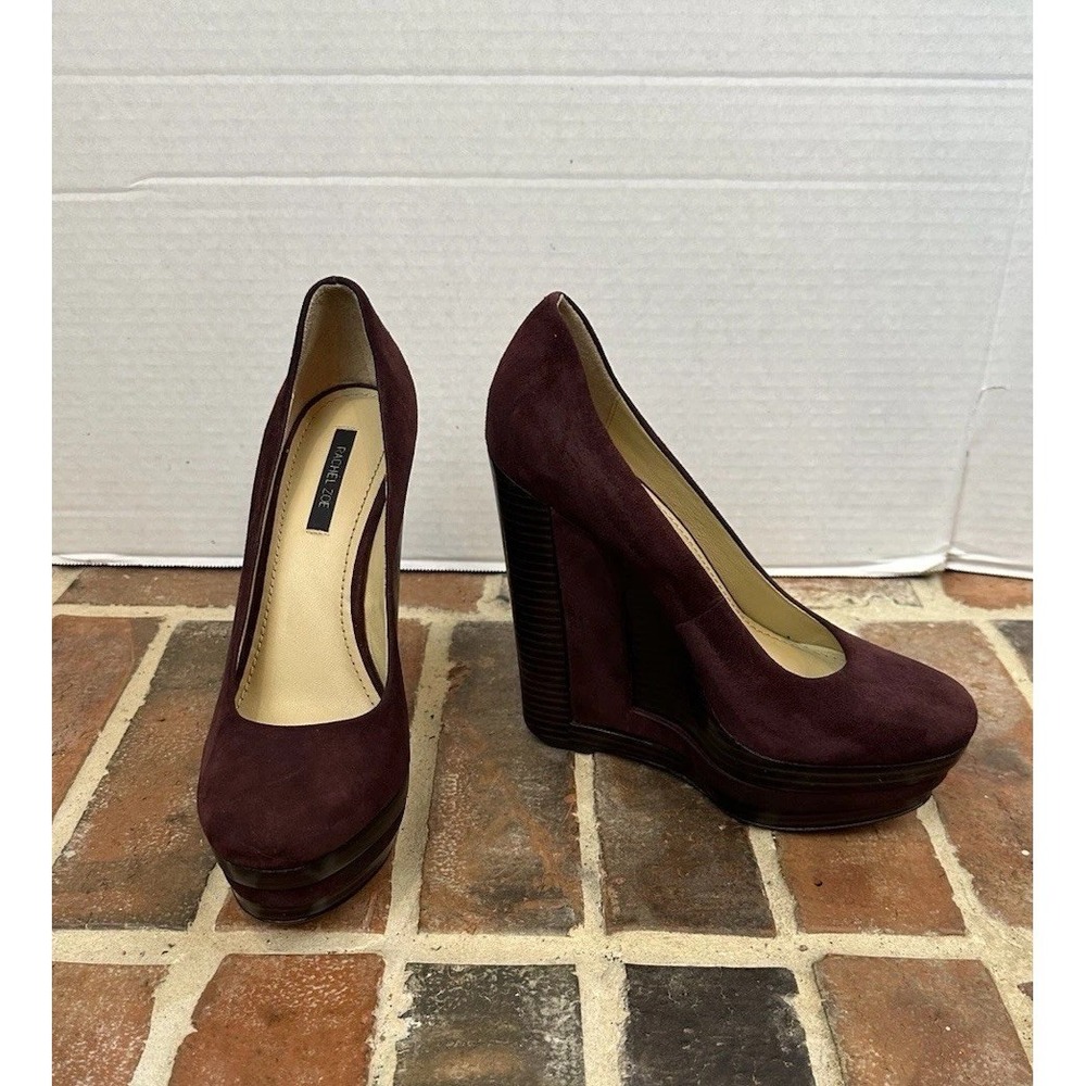 Rachel Zoe Eva Burgundy Leather Triple Stacked Platform Wedge Shoes Women's 8.5